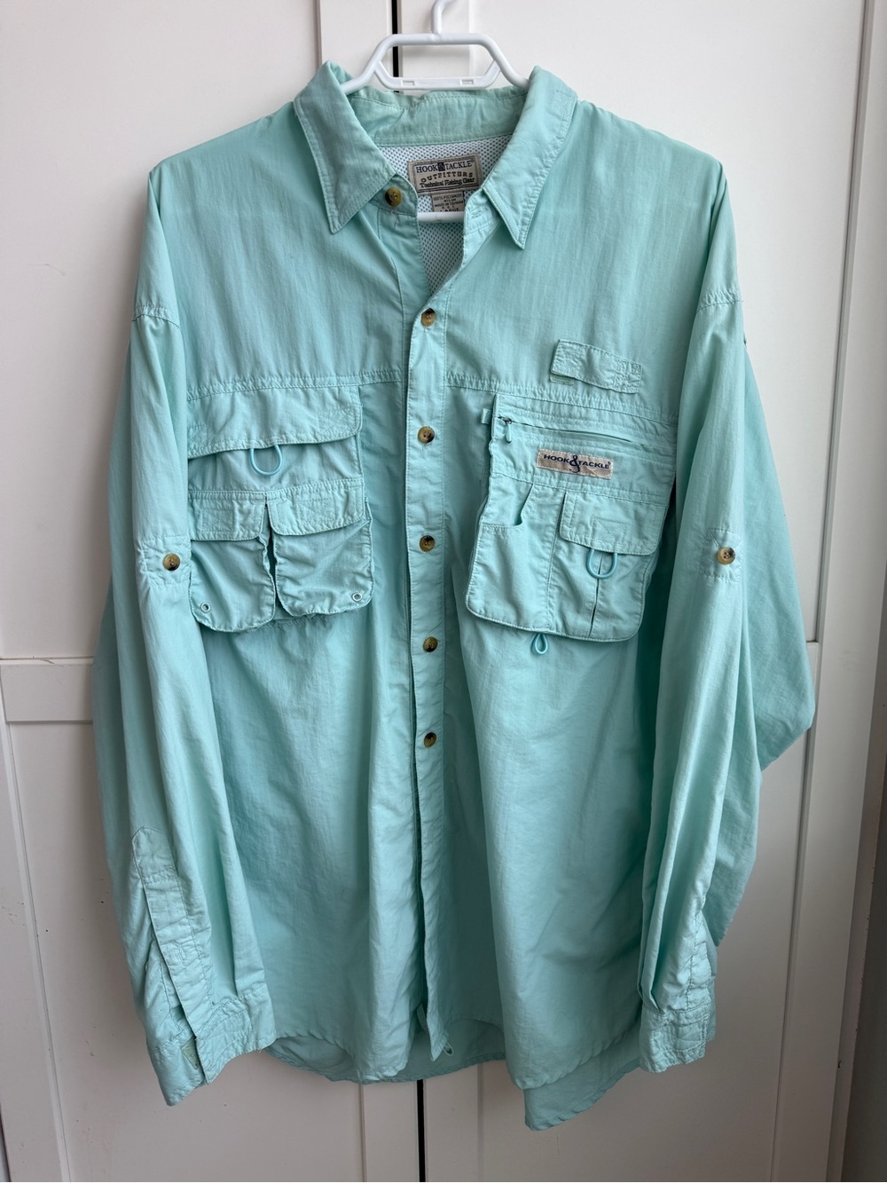 Vintage 90s Gorpcore Hook & Tackle Outfitters Fishing Shirt Men’s L Aqua
